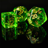 7pcs RPG Full Dice Set - Gold Foil in Clear Green Resin