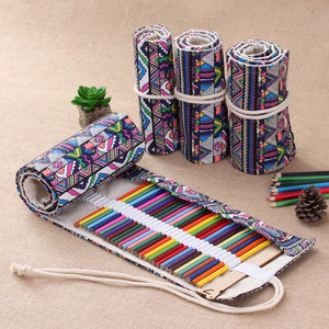 12/24/36/48/72 Holes Roll Canvas Pencil Case Wrap - Abstract