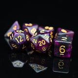 7pcs RPG Full Dice Set - Glitter in Black & Purple Acrylic