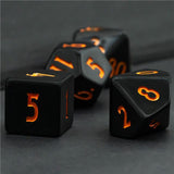 7pcs RPG Full Dice Set - Solid Black Resin with Orange Font
