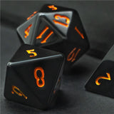 7pcs RPG Full Dice Set - Solid Black Resin with Orange Font