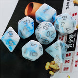 7pcs RPG Full Dice Set - Blue Swirl in White Resin