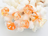 7pcs RPG Full Dice Set - Bow in Clear Orange Resin