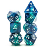 7pcs RPG Full Dice Set - Glitter in Blue & Green Acrylic