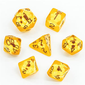 7pcs RPG Full Dice Set - White Flowers in Clear Yellow Resin