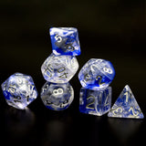 7pcs RPG Full Dice Set - Blue & White Swirl in Clear Resin