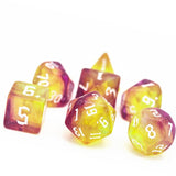 7pcs RPG Full Dice Set - Glitter in Yellow & Purple Acrylic