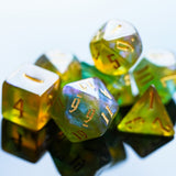 7pcs RPG Full Dice Set - Glitter in Grey, Orange & Green Acrylic