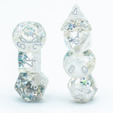 7pcs RPG Full Dice Set - Snowflakes in Clear White Resin