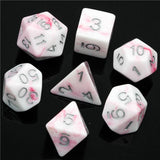 7pcs RPG Full Dice Set - Pink Swirl in White Resin