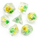 7pcs RPG Full Dice Set - Yellow & Green Flowers in Clear Resin