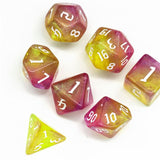 7pcs RPG Full Dice Set - Glitter in Yellow & Purple Acrylic