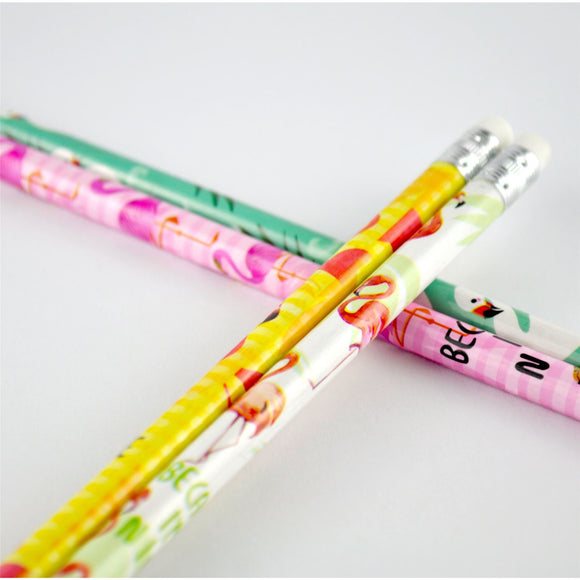 HB Wooden Pencils Rubber Tipped Flamingo Designs