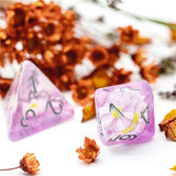 7pcs RPG Full Dice Set - White Flowers in Clear Purple Resin