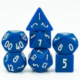 7pcs RPG Full Dice Set - Solid Blue Resin with White Font