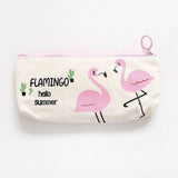 Canvas Zipper Pencil Case - Flamingos