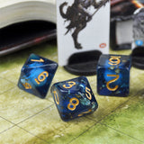 7pcs RPG Full Dice Set - Gold Foil & Skull in Dark Blue Resin