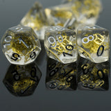 7pcs RPG Full Dice Set - Gold Cogs in Clear Resin