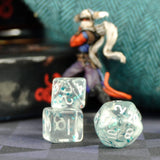 7pcs Miniature RPG Full Dice Set - Blue Glitter in Clear Acrylic
