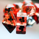 7pcs RPG Full Dice Set - Clubs in Clear Red Resin