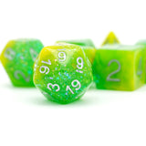 7pcs RPG Full Dice Set - Glitter in Yellow & Green Resin