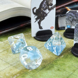 7pcs RPG Full Dice Set - Unicorn in Clear Blue Resin