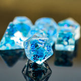 7pcs RPG Full Dice Set - Blue Flowers in Clear Resin