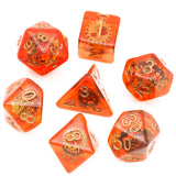 7pcs RPG Full Dice Set - Cogs in Clear Amber Resin