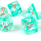7pcs RPG Full Dice Set - Candy Cane in Clear Cyan Resin