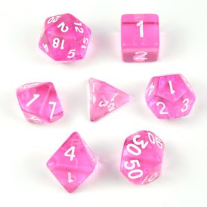 7pcs RPG Full Dice Set - Clear Pink Acrylic