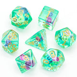 7pcs RPG Full Dice Set - Smiley Face in Clear Green Resin