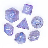 7pcs RPG Full Dice Set - Glitter in Purple & White Resin