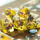 7pcs RPG Full Dice Set - Fire in Clear Yellow Resin
