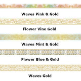 15mm/5m Paper Washi Tape Gold Foil Floral & Waves