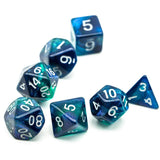7pcs RPG Full Dice Set - Glitter in Blue & Green Acrylic