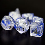 7pcs RPG Full Dice Set - Blue & White Swirl in Clear Resin