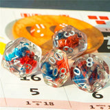 7pcs RPG Full Dice Set - Blue & Red Flowers in Clear Resin