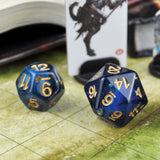 7pcs RPG Full Dice Set - Gold Foil & Skull in Dark Blue Resin