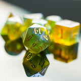 7pcs RPG Full Dice Set - Glitter in Grey, Orange & Green Acrylic