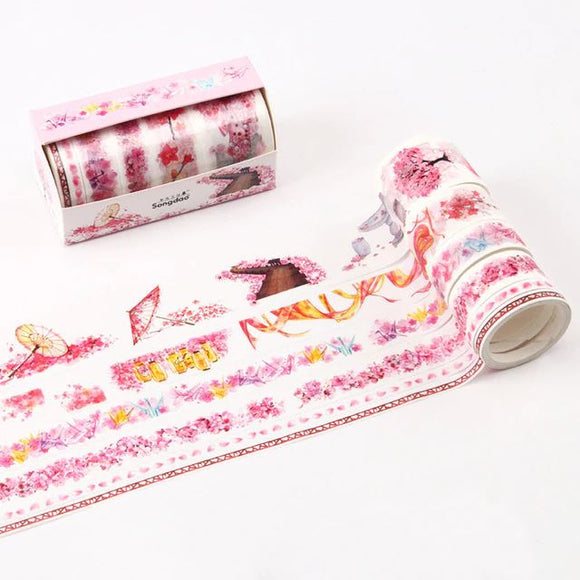 6pcs Paper Washi Tape Cherry Blossoms Pink Pack