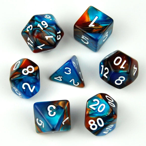 7pcs RPG Full Dice Set - Blend of Copper & Blue Acrylic