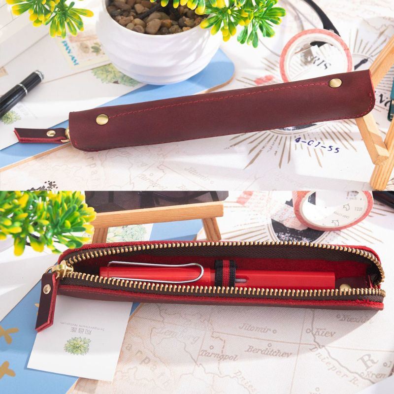 Genuine Leather Small Zipper Pencil Case Crazy Horse, Handmade, E Cig Bag,  Vape Case, Pen Pouch, Pen Holder, Quality Gifts Flux Crafts