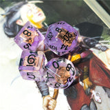 7pcs RPG Full Dice Set - Spell Book in Clear Purple Resin