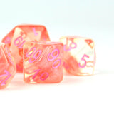 7pcs RPG Full Dice Set - Strawberry in Clear Pink Resin