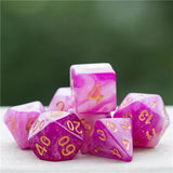 7pcs RPG Full Dice Set - Glitter in Pink & White Acrylic
