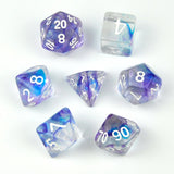 7pcs RPG Full Dice Set - Purple & Blue Swirl in Clear Resin