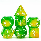 7pcs RPG Full Dice Set - Glitter in Green & Yellow Acrylic