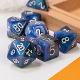 7pcs RPG Full Dice Set - Glitter in Blue & Black Resin