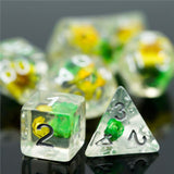 7pcs RPG Full Dice Set - Yellow & Green Flowers in Clear Resin