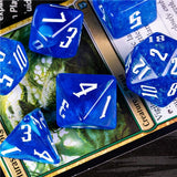 7pcs RPG Full Dice Set - Glitter in White & Blue Acrylic